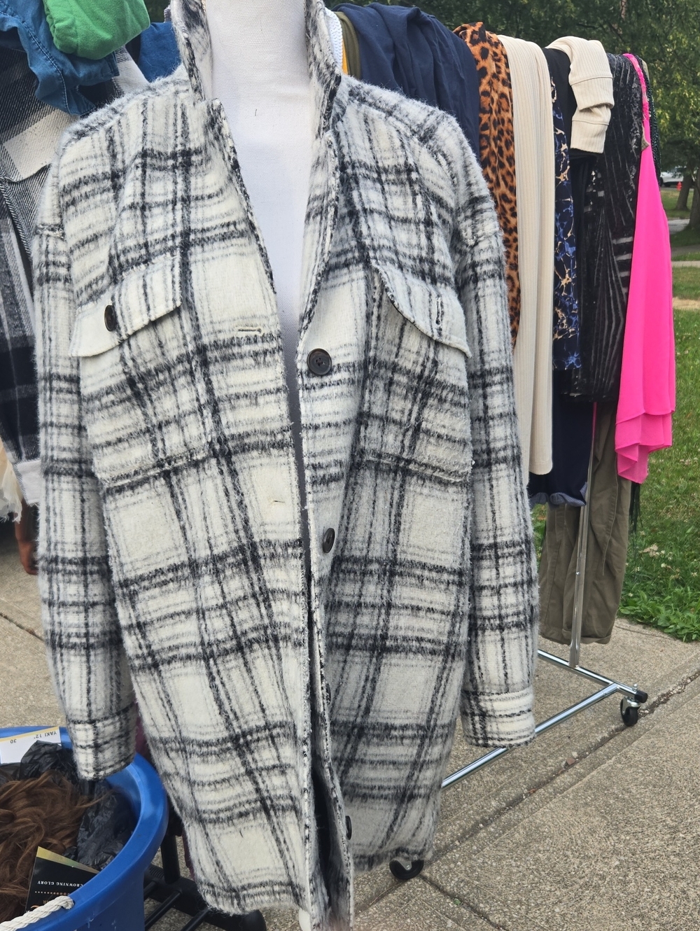 Old Navy Black & White Plaid Teddy Shacket Jacket